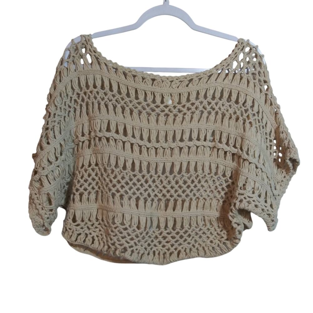Kenar Cream Crochet Knit Bohemian Coastal Top Size L